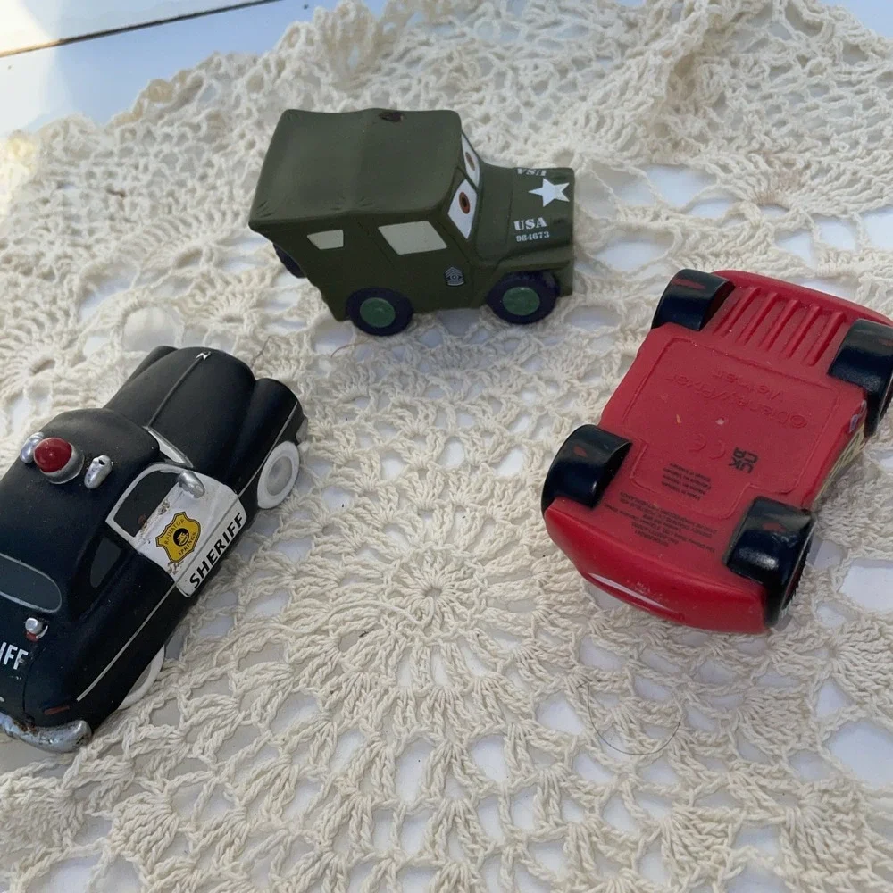 Disney Pixar Cars Vinyl Bath Pool Toys Lightning Sarge Cop Lot Of 3